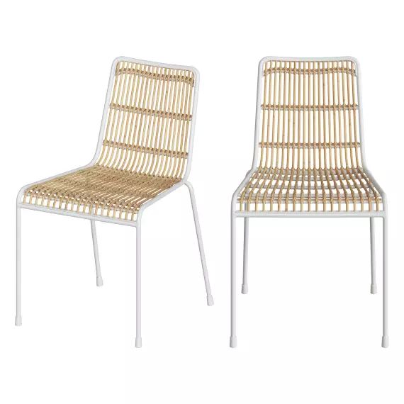 Chaise en rotin et structure en métal blanc (lot de 2)