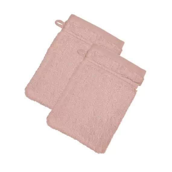 Lot de 2 gants de toilette rose 15×21 en coton