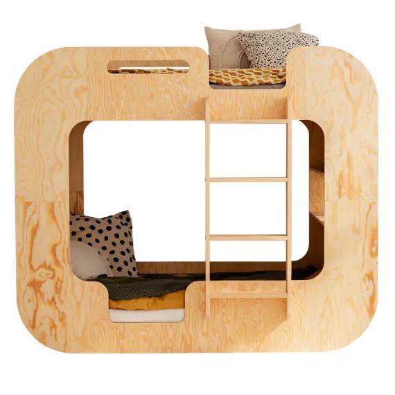 Lit superposé 90×200 échelle à droite sommier inclus naturel