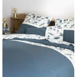 Parure housse de couette coton bleu 240×260 cm