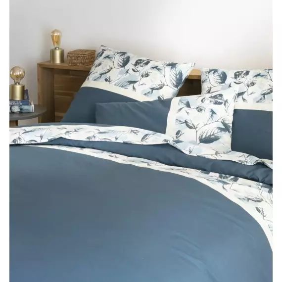 Parure housse de couette coton bleu 240×260 cm