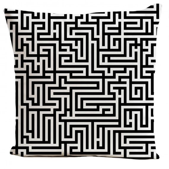 Coussin velours carré imprimé motifs noir et blanc 60×60
