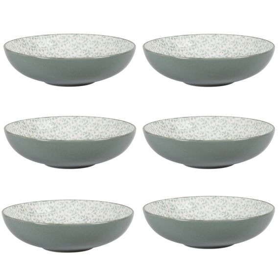 Assiette creuse en grès écru motifs bleu gris