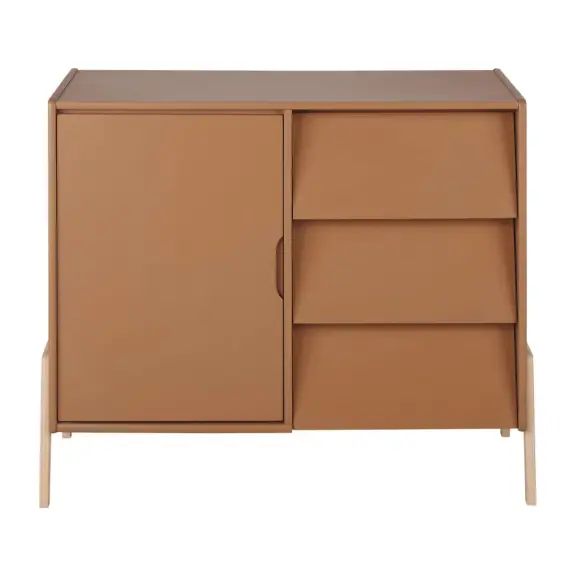 Commode double compatible plan à langer 1 porte 3 tiroirs marron caramel
