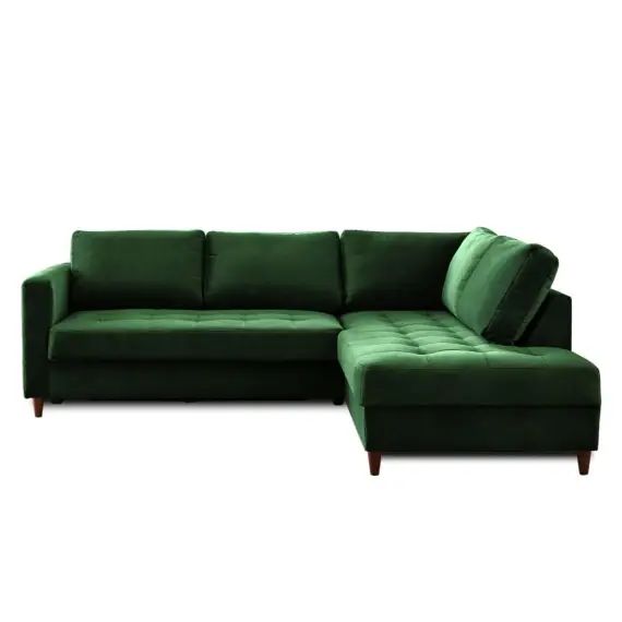 Canapé d&rsquo;angle droit convertible 5 places Velours Vert