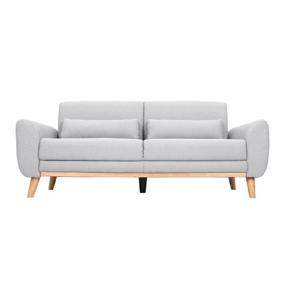 Canapé design 3 places en tissu gris clair et pieds chêne EKTOR