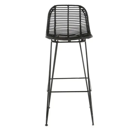Chaise de bar en rotin et pieds épingles métal  noir