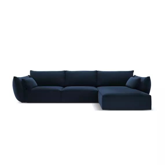 Canapé d’angle droit 4 places en tissu velours bleu roi