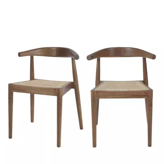 Bunga – Lot de 2 chaises en teck et cannage – Couleur – Bois foncé
