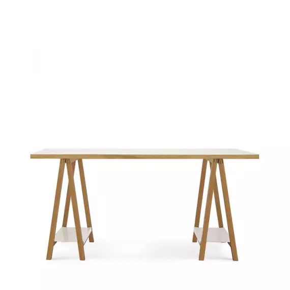 Bureau à tréteaux blanc et bois blanc  et  bois clair