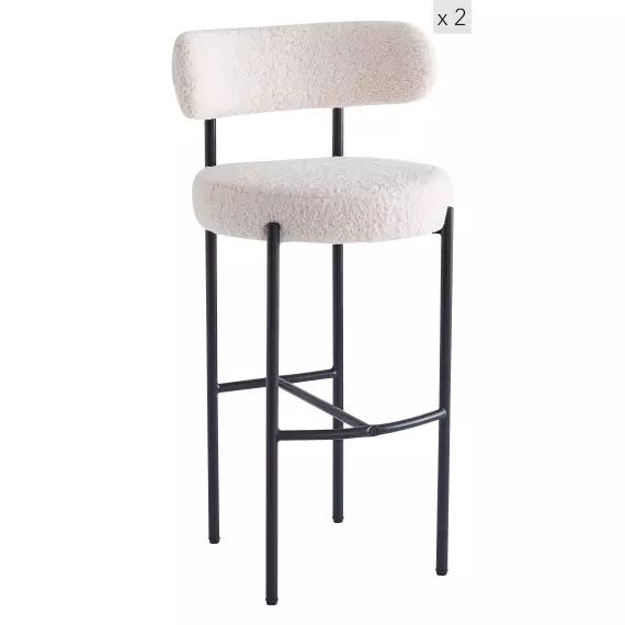 Lot de 2 tabourets de bar en métal et bouclettes blanches