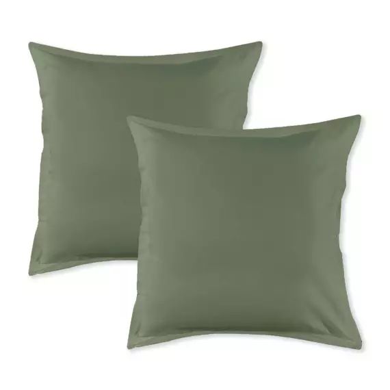 Lot de 2 taies d&rsquo;oreiller en coton 57 fils unis 64x64cm sauge