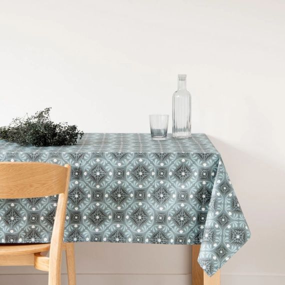 Nappe en coton enduit imprimé mosaique grise et noire 170×310