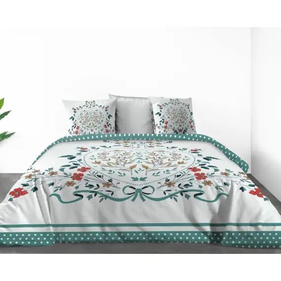Parure de lit 2 personnes Capucine avec housse de couette et taies d&rsquo;o
