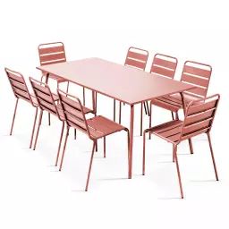 Ensemble table de jardin et 8 chaises en métal argile