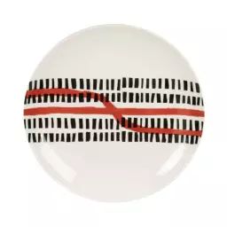 Assiette à dessert en porcelaine blanche motifs graphiques noirs et rouges