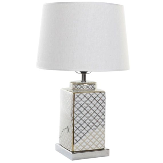 Lampe à poser style oriental en porcelaine blanche et dorée – 35x35x57