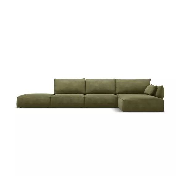 Canapé d’angle droit 5 places en tissu chenille vert