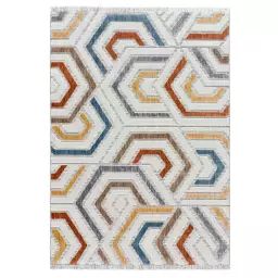 Tapis géométrique avec relief et franges, multicolore, 155X230 cm