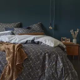 Parure de lit en percale de coton bleu 140×200