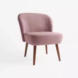 Petit fauteuil de salon en velours rose vintage Jane