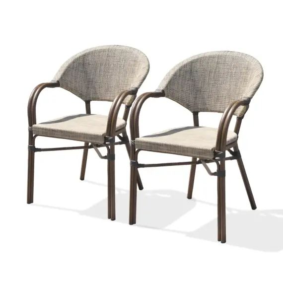 Lot de 2 fauteuils de jardin en aluminium marron et textilène beige