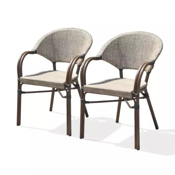 Lot de 2 fauteuils de jardin en aluminium marron et textilène beige