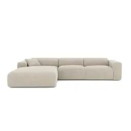 Canapé grand angle gauche velours texturé beige