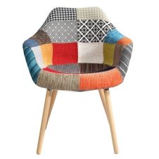 Chaise en tissu patchwork multicolore