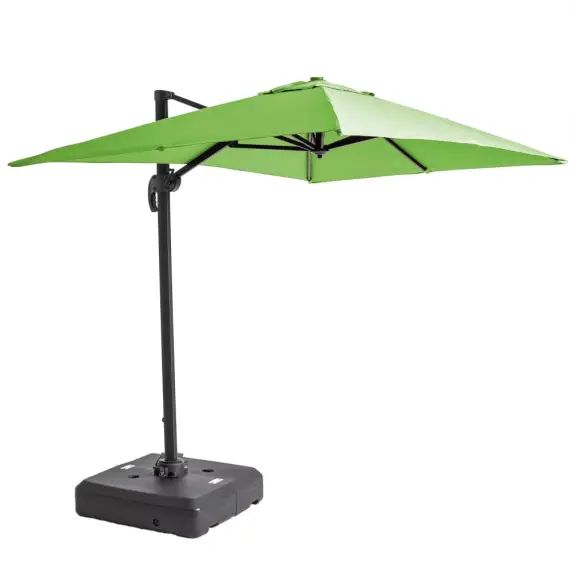 Parasol déporté 2×3 m et dalle à lester sur roues aluminium vert