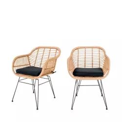 Trieste – Lot de 2 fauteuils indoor/outdoor aspect rotin et métal avec coussin – Couleur – Bois clair