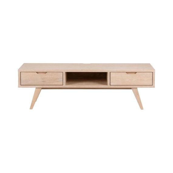 Meuble TV 150cm en bois clair 2 tiroirs 1 niche