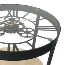 Table d’appoint en métal et bois horloge 40 cm