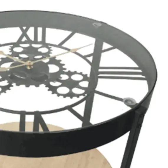 Table d&rsquo;appoint en métal et bois horloge 40 cm