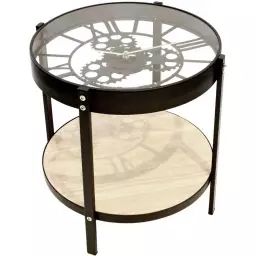 Table d’appoint en métal et bois horloge 40 cm