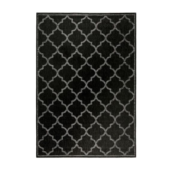 Tapis outdoor noir motif oriental gris pour entrée, extérieur 225×160