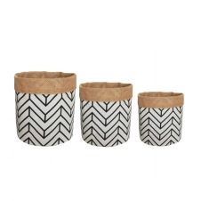 3 Cache-pots paniers en tissu décor géométrique et jute D16/18/20cm