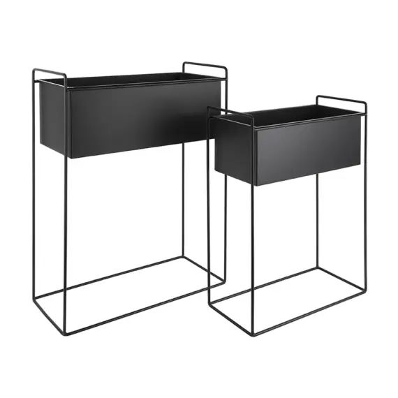 2 cache-pots rectangulaire en métal noir