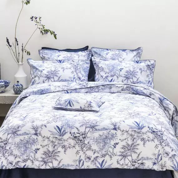 Housse de couette en satin de coton bio bleu 260×240