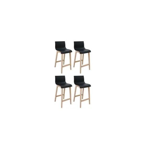 Tabourets de bar en chêne et assise noire 65 cm – Lot de 4
