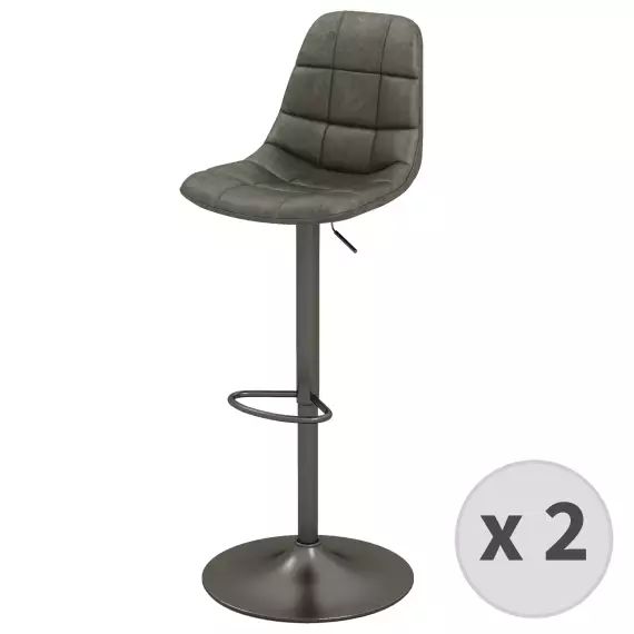 Tabouret de bar en cuir synthétique Anthracite-gris bronze (x2)