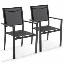 Lot de 2 fauteuils de jardin en aluminium et textilène noir