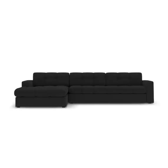 Canapé d’angle 4 places en tissu structuré noir