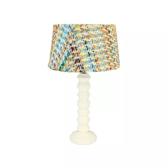 Lampe à poser en bois blanc et abat jour en tissu h39cm