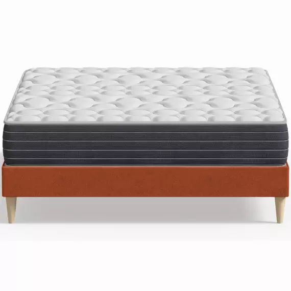 Pack lit 180×200 en velours rouille + Matelas mémoire de forme