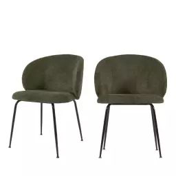 Monna – Lot de 2 chaises en chenille et métal – Couleur – Vert forêt