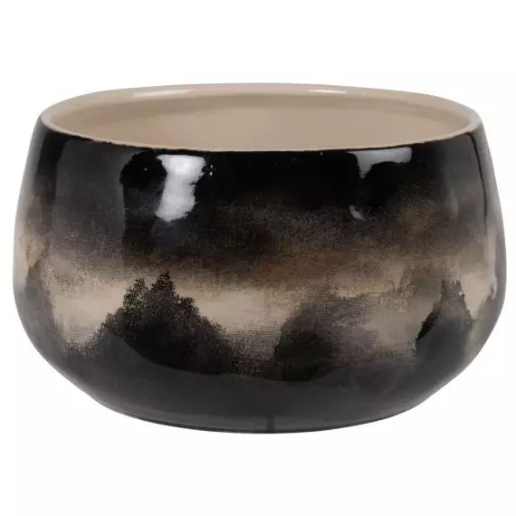 Saladier en grès gris, marron, blanc et noir