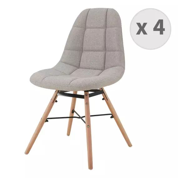 Chaise scandinave tissu lin pieds hêtre (x4)