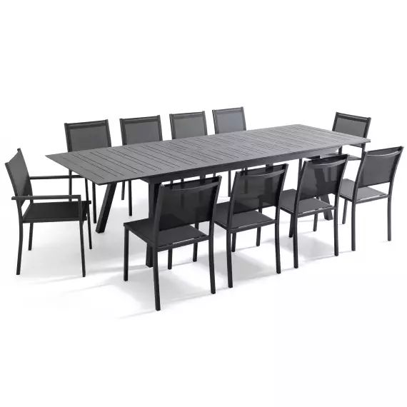 Table de jardin extensible 10 places gris anthracite