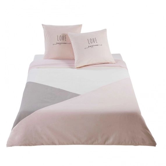 Parure de lit en coton gris et rose 220x240cm JOY